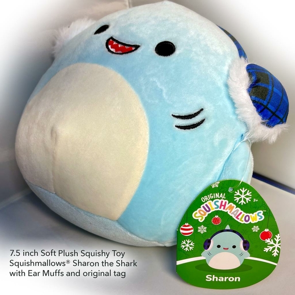 Original SquishMallows Sharon the Shark with Ear Muffs - Picture 3 of 7